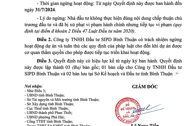 Vi phạm hành chính, 2 dự án bất động sản du lịch tại Bình Thuận bị ngừng hoạt động