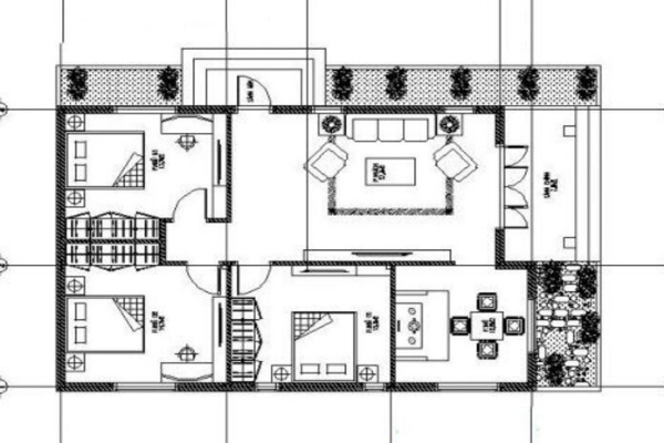 Thiết kế autocad nhà phố 1 tầng 7x15.6m 3 phòng ngủ, 1 bếp, 1 khách, 1 thờ,  full các mẫu bản vẽ điện nước kiến trúc kết cấu