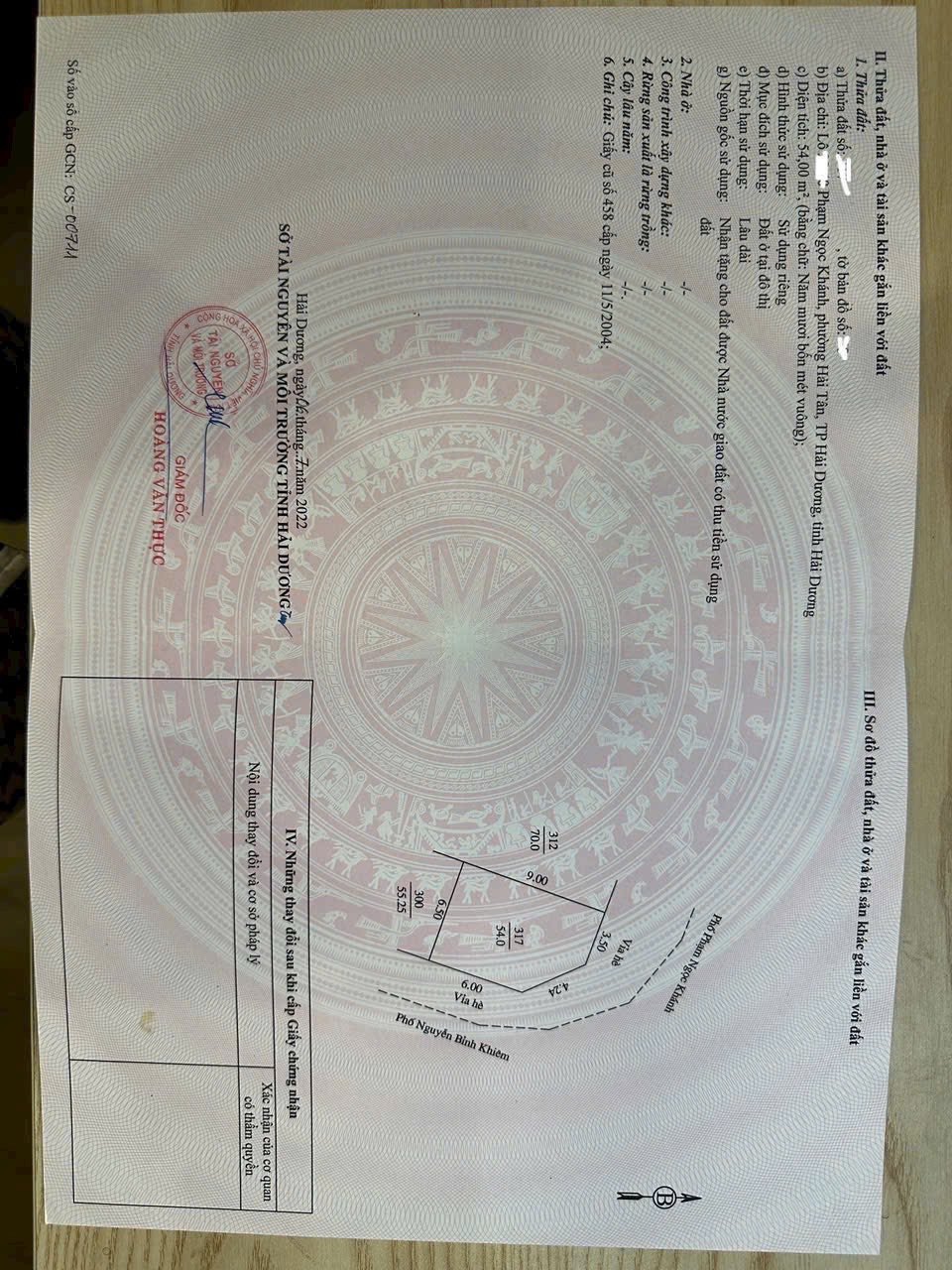 Bán lô đất góc mặt phố Phạm Ngọc Khánh, Đông Nam Cường, TP HD, 109.25m2, 2 mặt đường 4