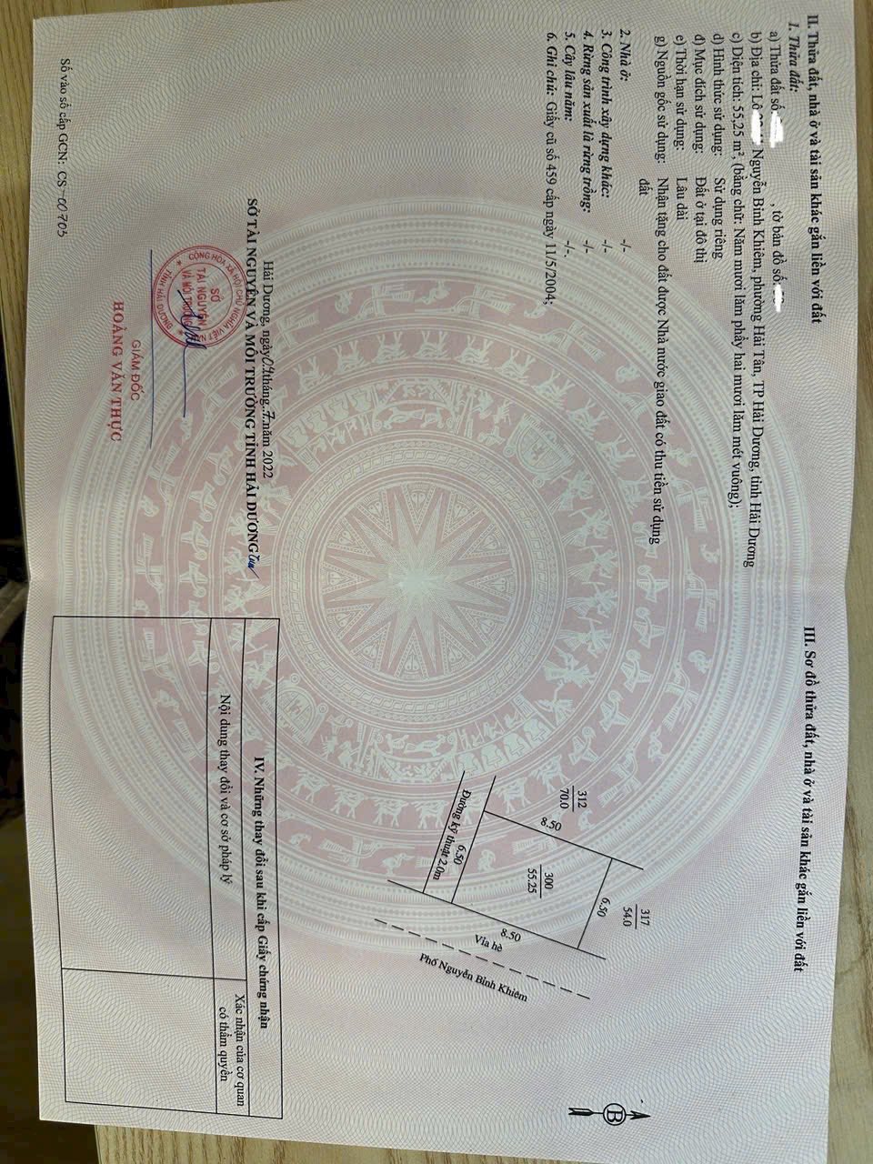 Bán lô đất góc mặt phố Phạm Ngọc Khánh, Đông Nam Cường, TP HD, 109.25m2, 2 mặt đường 5