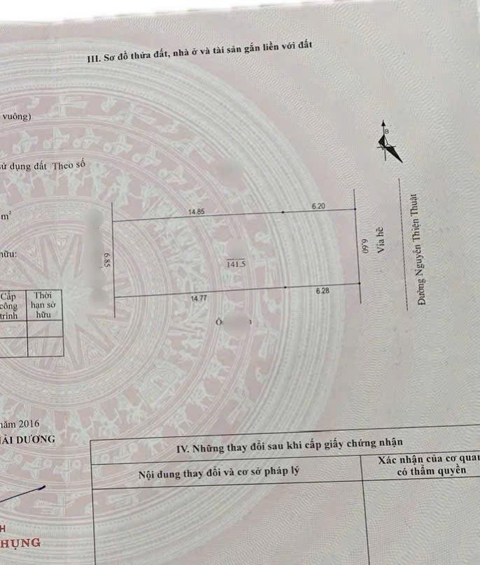 Bán lô đất mặt phố Nguyễn Thiện Thuật, phường Trần Hưng Đạo, TP HD, 141.5m2, mt 6.6m 5