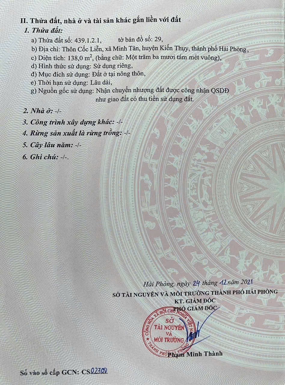 ĐẤT CỐC LIỄN MINH TÂN – 138M2 – NGÕ Ô TÔ THÔNG – GIÁ 12,X TRIỆU/M2  QUỸ ĐẤT DÂN CƯ HIẾM – ZALO 5