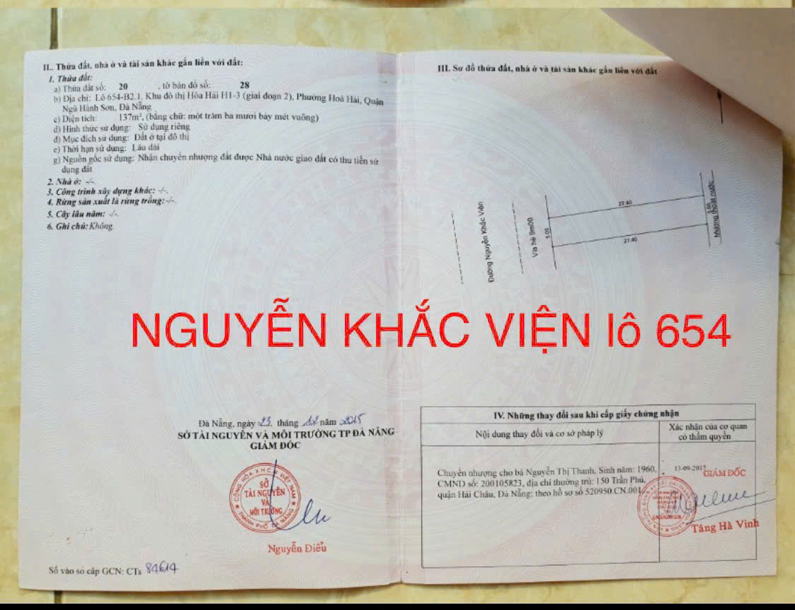 Cần bán Đất đường Nguyễn Khắc Viện, Phường  Khuê Mỹ, Diện tích 137m², Giá 13 Tỷ 3