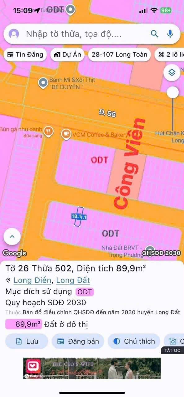 Cần bán Đất đường Quốc Lộ 55, Xã Long Điền, Diện tích 90m², Giá 1.2 Tỷ