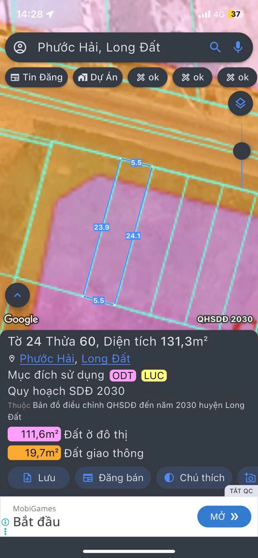 Cần bán Đất đường Tỉnh lộ 44B, Thị trấn Phước Hải, Diện tích 131m², Giá 1.15 Tỷ 2