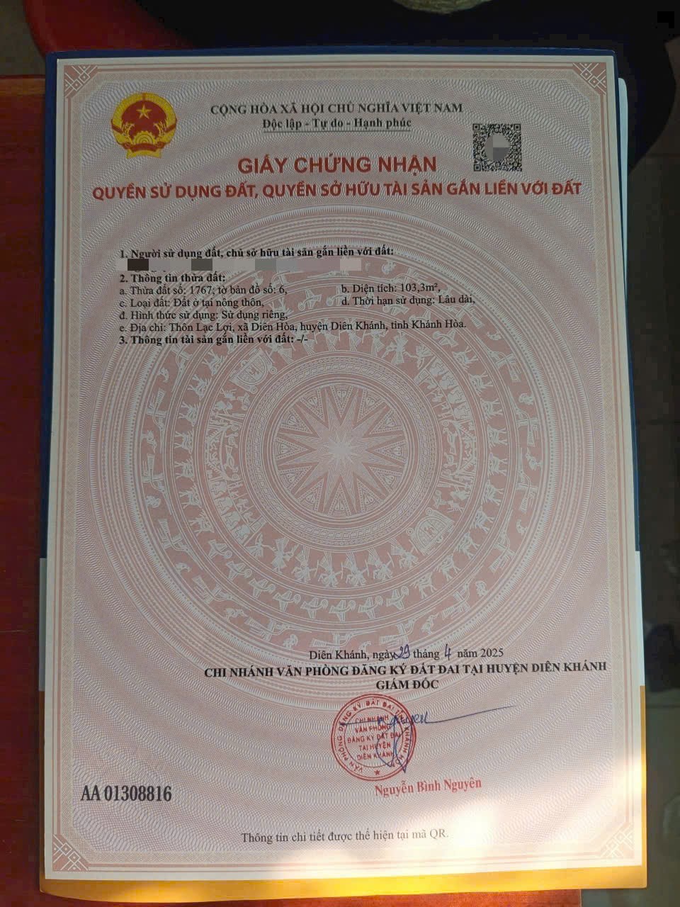 Bán đất Diên Hoà thôn Lạc Lợi full thổ cư mặt đường nhựa thông - xung quanh dân cư đông 6