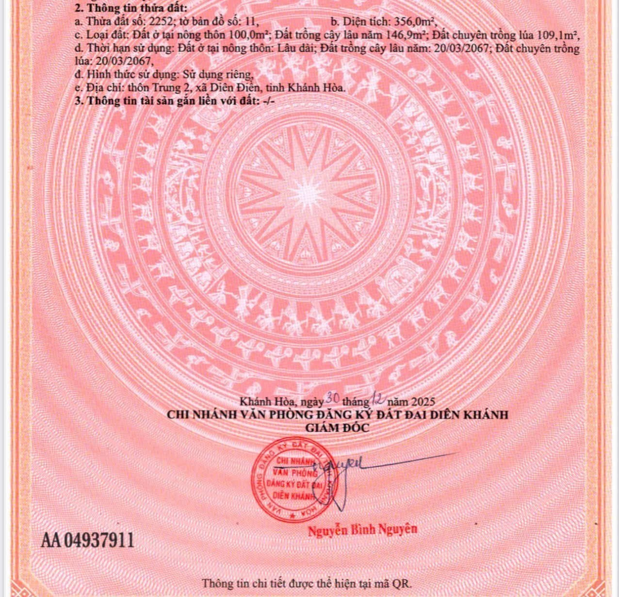 Bán đất Diên Điền mặt tiền Hương Lộ 5 đường đi Am Chúa - gần chợ thôn Trung 9