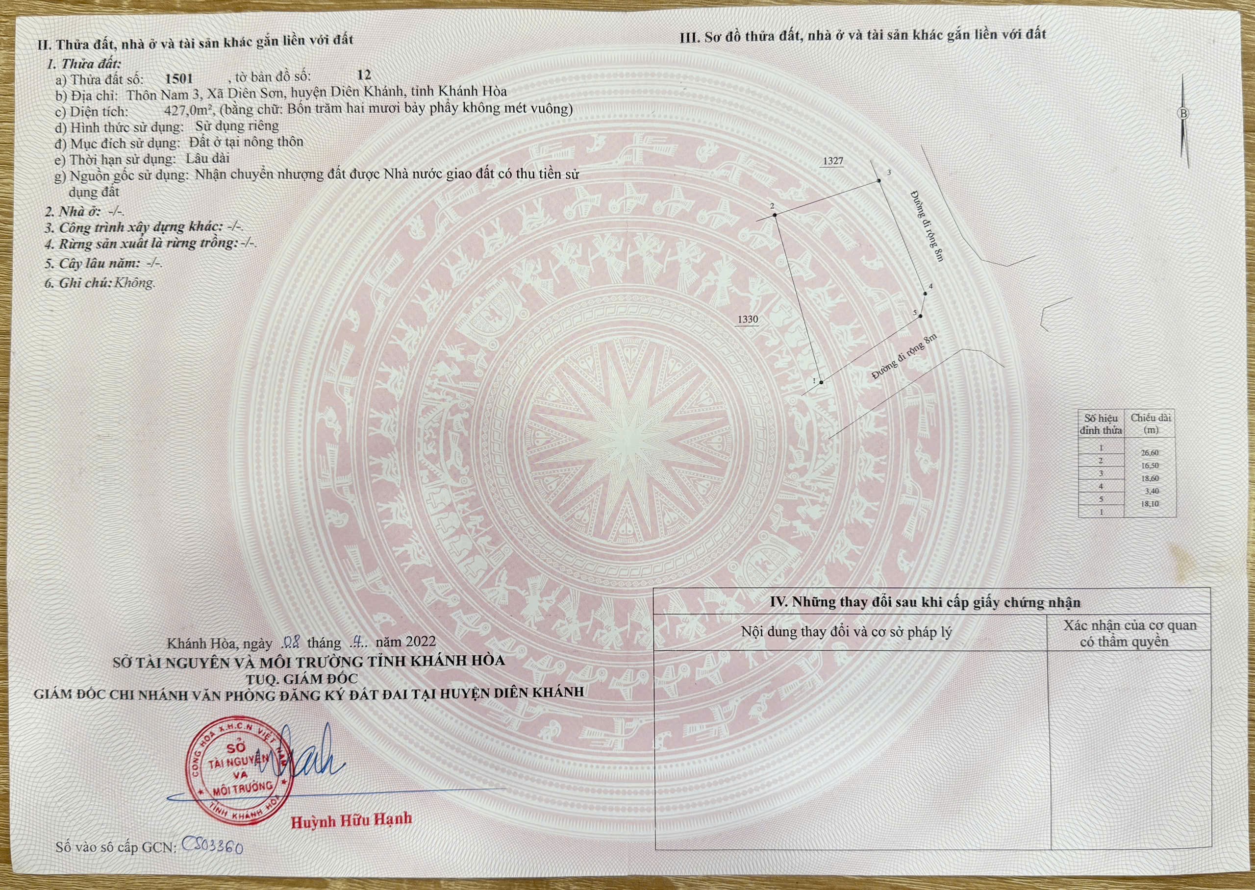 Bán đất Diên Sơn lô góc full thổ khu nhà nước phân lô đường rộng 8m sát bên Hương Lộ 50A 8