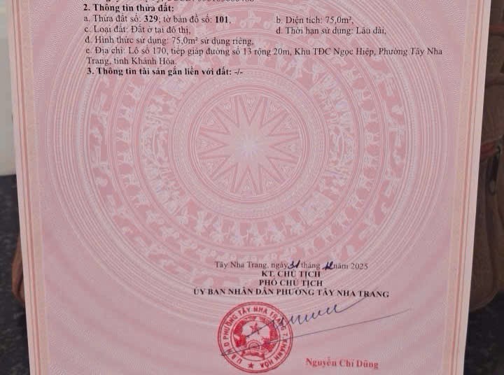 Bán đất tái định cư Ngọc Hiệp - phường Tây Nha Trang mặt tiền đường nhựa rộng 20m 6