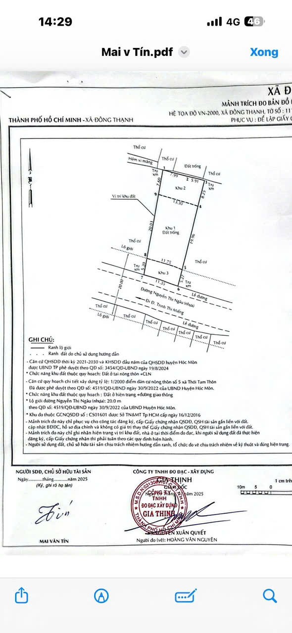 BÁN ĐẤT (11X38) MẶT TIỀN NGUYỄN THỊ NGÂU, THỚI TAM THÔN, HÓC MÔN 2