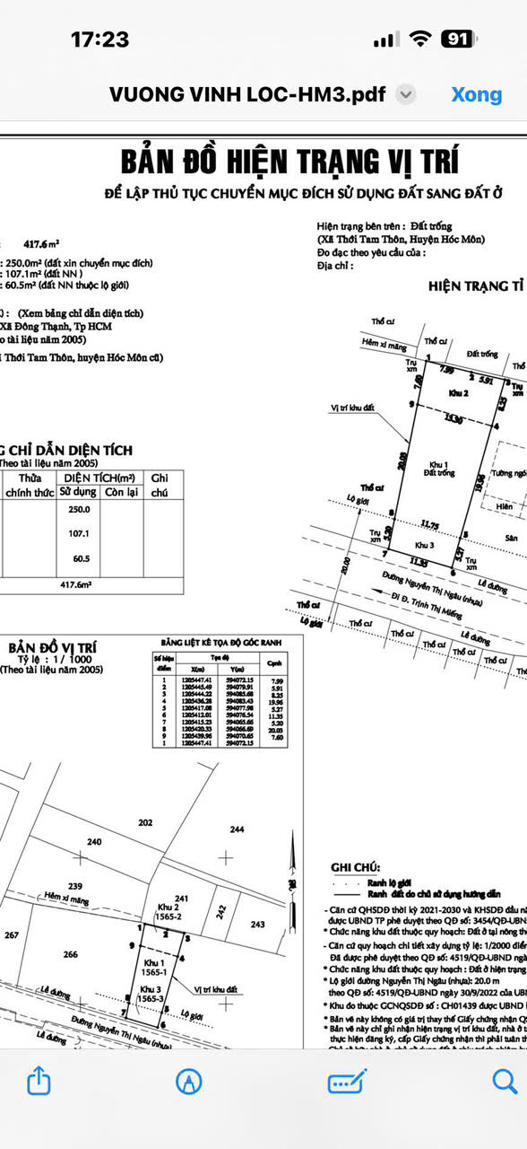 BÁN ĐẤT (11X38) MẶT TIỀN NGUYỄN THỊ NGÂU, THỚI TAM THÔN, HÓC MÔN 4