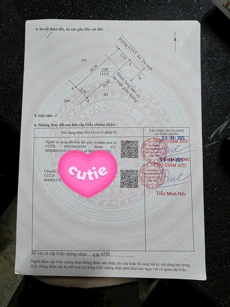 Bán đất thổ cư mt đường Nguyễn Thị Tầm , xã Bình Lãng , Tân Trụ dt 110m2 giá giảm còn 380tr