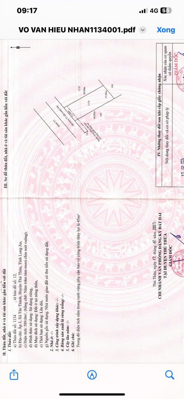 Bán đất thổ cư đường đá xanh 9m  xã Tân Thành , Thủ Thừa dt 589m2 giá 2,15 tỷ 4