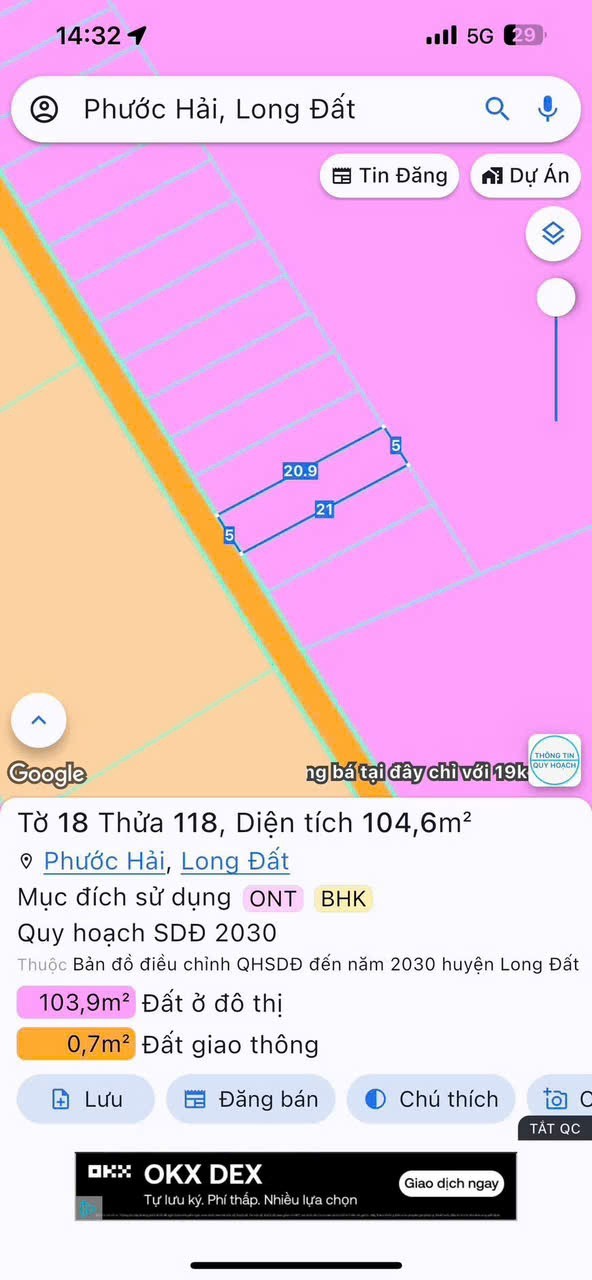 Cần bán Đất đường Tỉnh lộ 44A, Thị trấn Phước Hải, Diện tích 104m², Giá Thương lượng 4