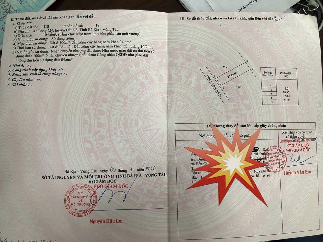 Cần bán Đất đường Tỉnh lộ 44A, Thị trấn Phước Hải, Diện tích 104m², Giá Thương lượng