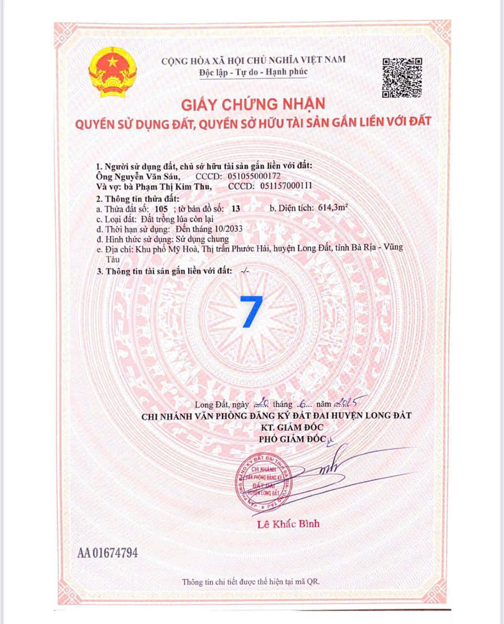 Cần bán Đất đường Tỉnh lộ 44A, Thị trấn Phước Hải, Diện tích 615m², Giá Thương lượng