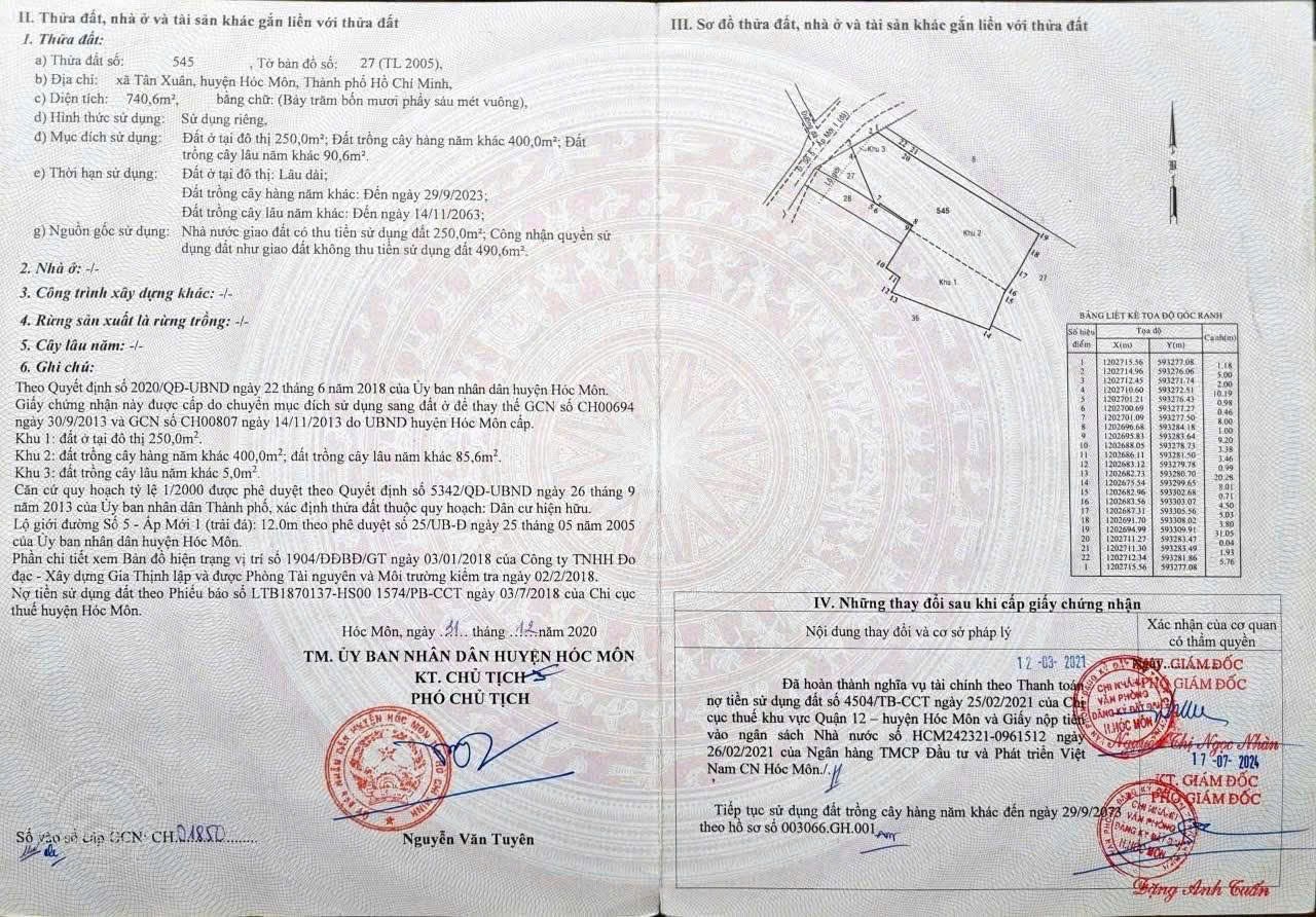 RẺ NHẤT TÂN XUÂN – 740M² – 450m² THỔ CƯ – XE TẢI THÔNG TÔ KÝ 4