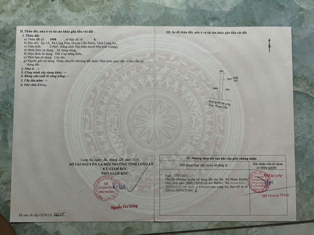 Bán đất thổ cư mt đường Liên Xã Long Hòa - Phước Vân ,Long Hòa , Cần Đước dt 214m2 giá 1,9 tỷ 3