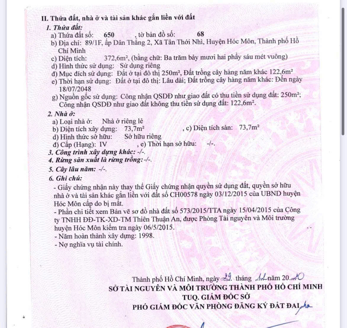 ĐẤT KHỦNG TẶNG NHÀ C4 (9.5X40) MẶT TIỀN TÂN THỚI NHÌ 02 – CÁCH QL22 CHỈ 100M 3