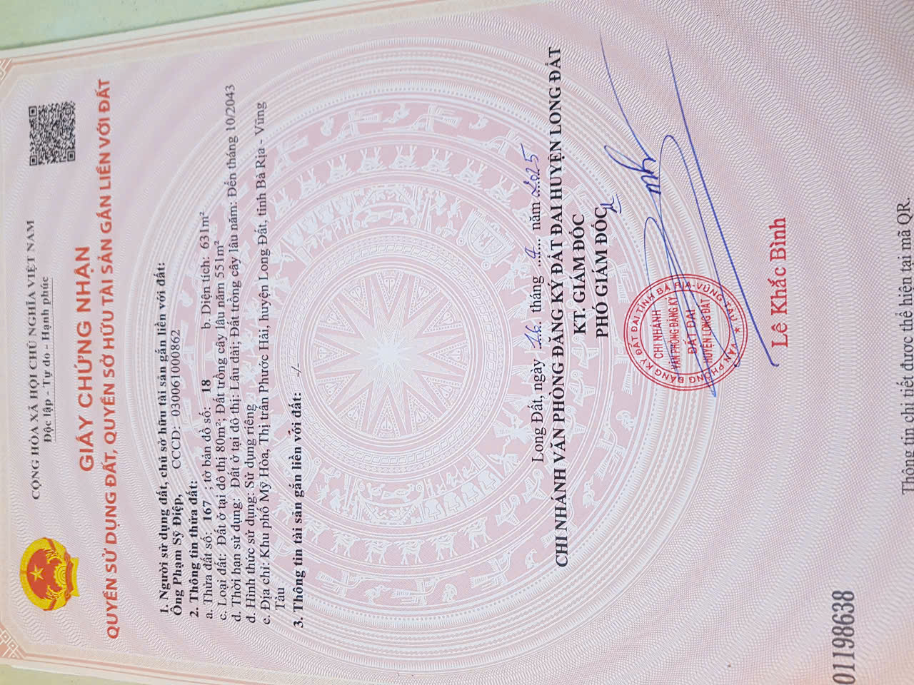 Cần bán Đất đường Tỉnh lộ 44A, Thị trấn Phước Hải, Diện tích 631m², Giá Thương lượng 5