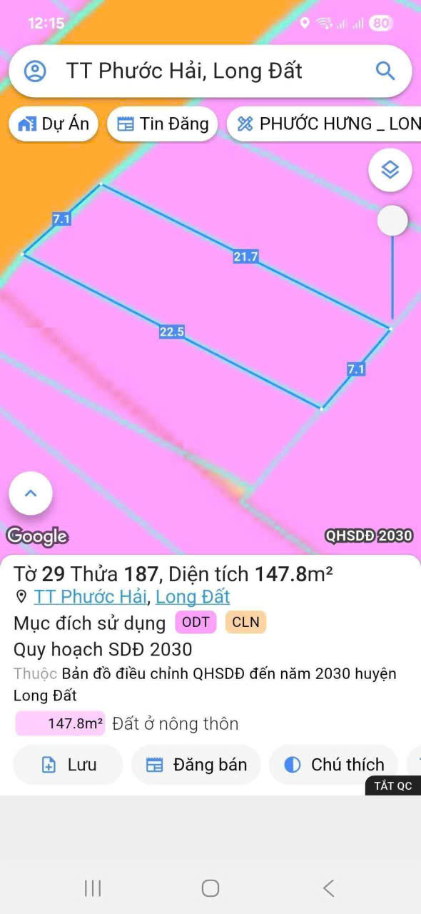 Cần bán Đất đường Tỉnh lộ 44A, Thị trấn Phước Hải, Diện tích 141m², Giá Thương lượng 3