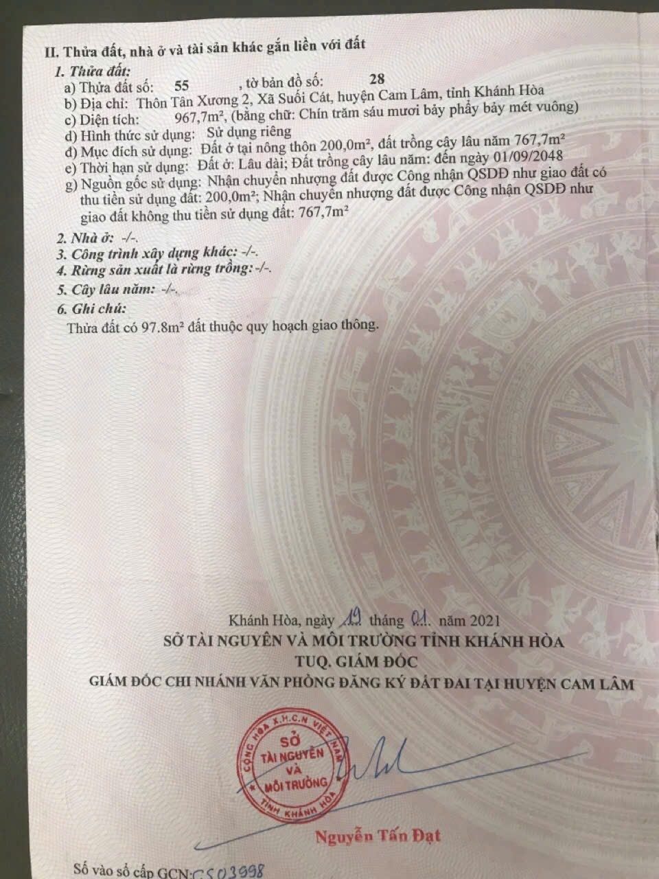 Bán đất Suối Cát - Cam Lâm thôn Tân Xương 2 đường bê tông thông thoáng các hướng 6