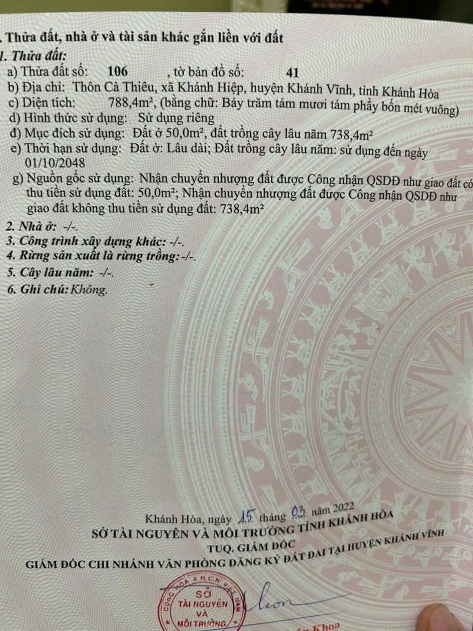 Bán đất Khánh Hiệp thôn Cà Thiêu giá rẻ có thổ sát bên đường liên xã K25 6