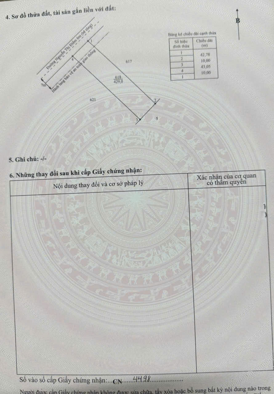 Bán 4 lô thổ cư liền kề mt đường Nguyễn Thị Điểm , xã Tân Bình ,Tân Trụ dt 215m2 giá 1 tỷ 1 lô 3
