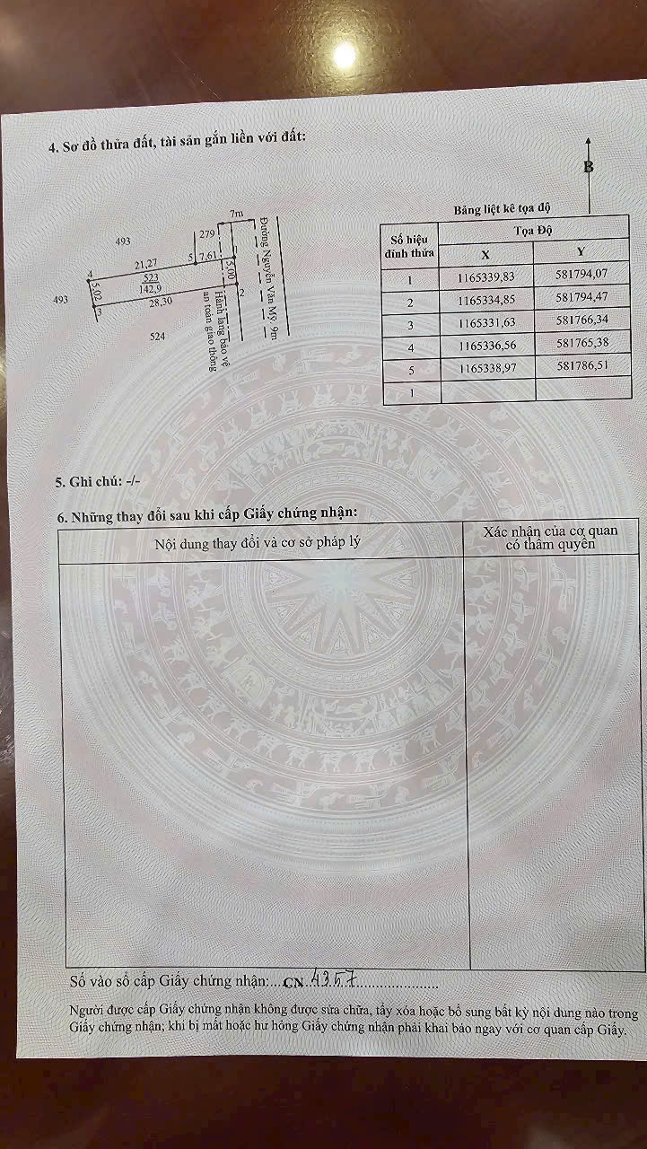 Bán đất thổ cư mt đường Nguyễn Văn Mỹ , xã Bình Tịnh , Tân Trụ dt 140m2 giá 750 triệu