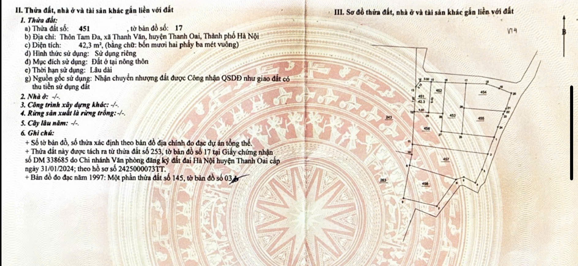 Bán đất Thanh Văn Thanh Oai Sát SVĐ Trống Đồng, lô 42m2, 500m ra Cienco 3