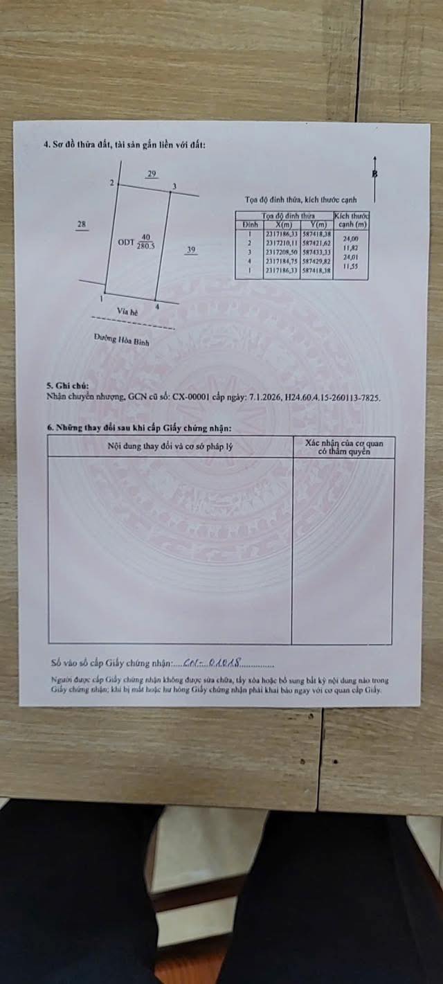 Bán lô đất mặt phố Hòa Bình, ph Hải Dương, TP Hải Phòng, 280.5m2, mt 11.55m, đường to 3