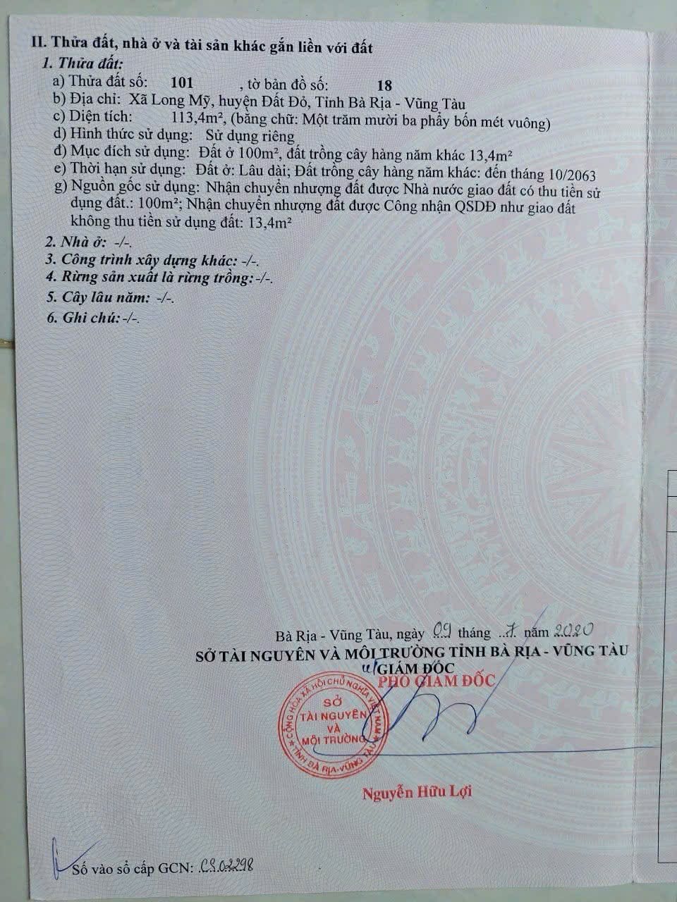 Cần bán Đất đường Tỉnh lộ 44B, Thị trấn Phước Hải, Diện tích 113m², Giá 900 Triệu