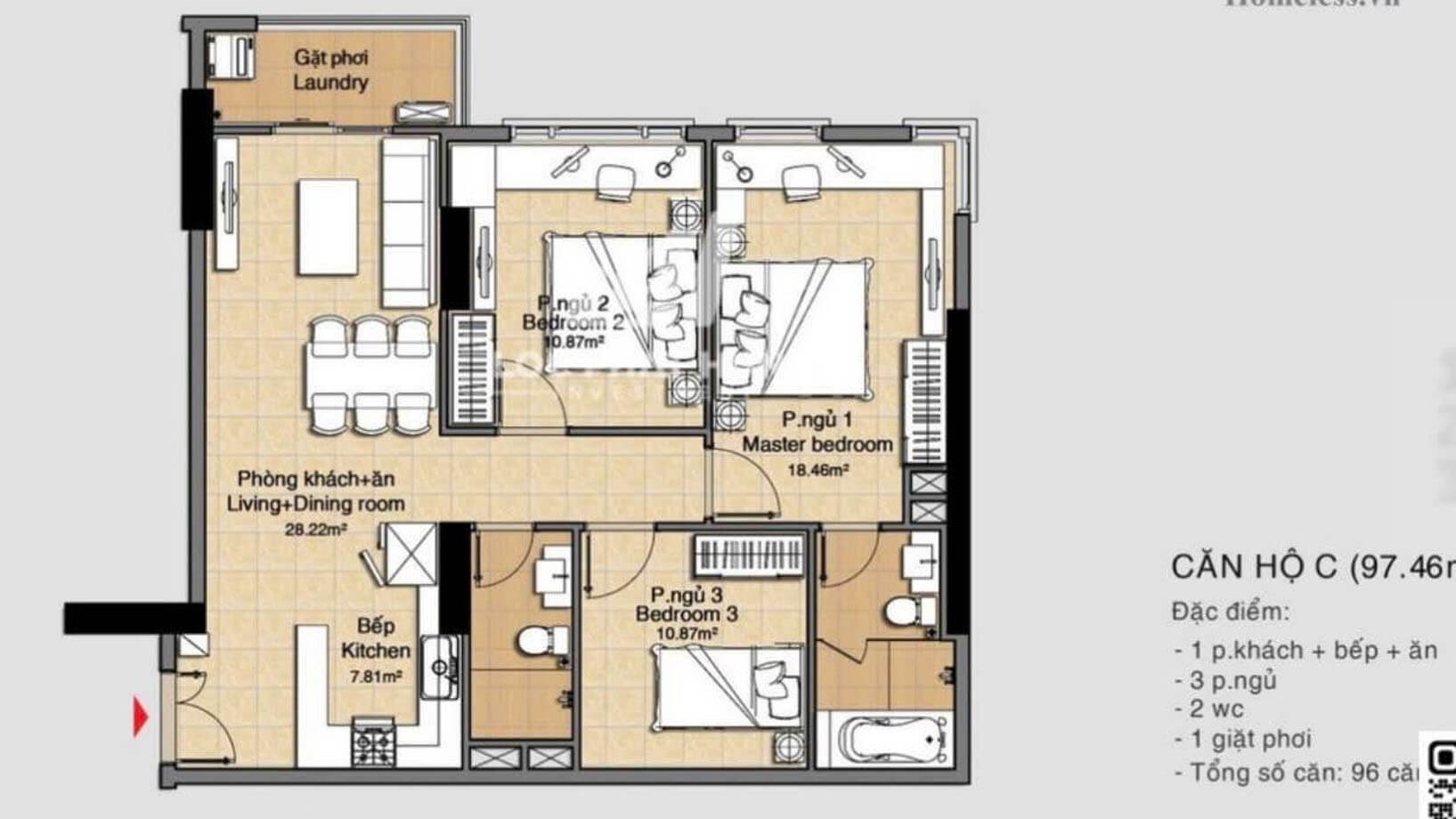 Căn hộ 98m2 Q7 giá 3.6 tỷ: 3PN, view thoáng, vị trí trung tâm, gần trường học, liên hệ ngay 5