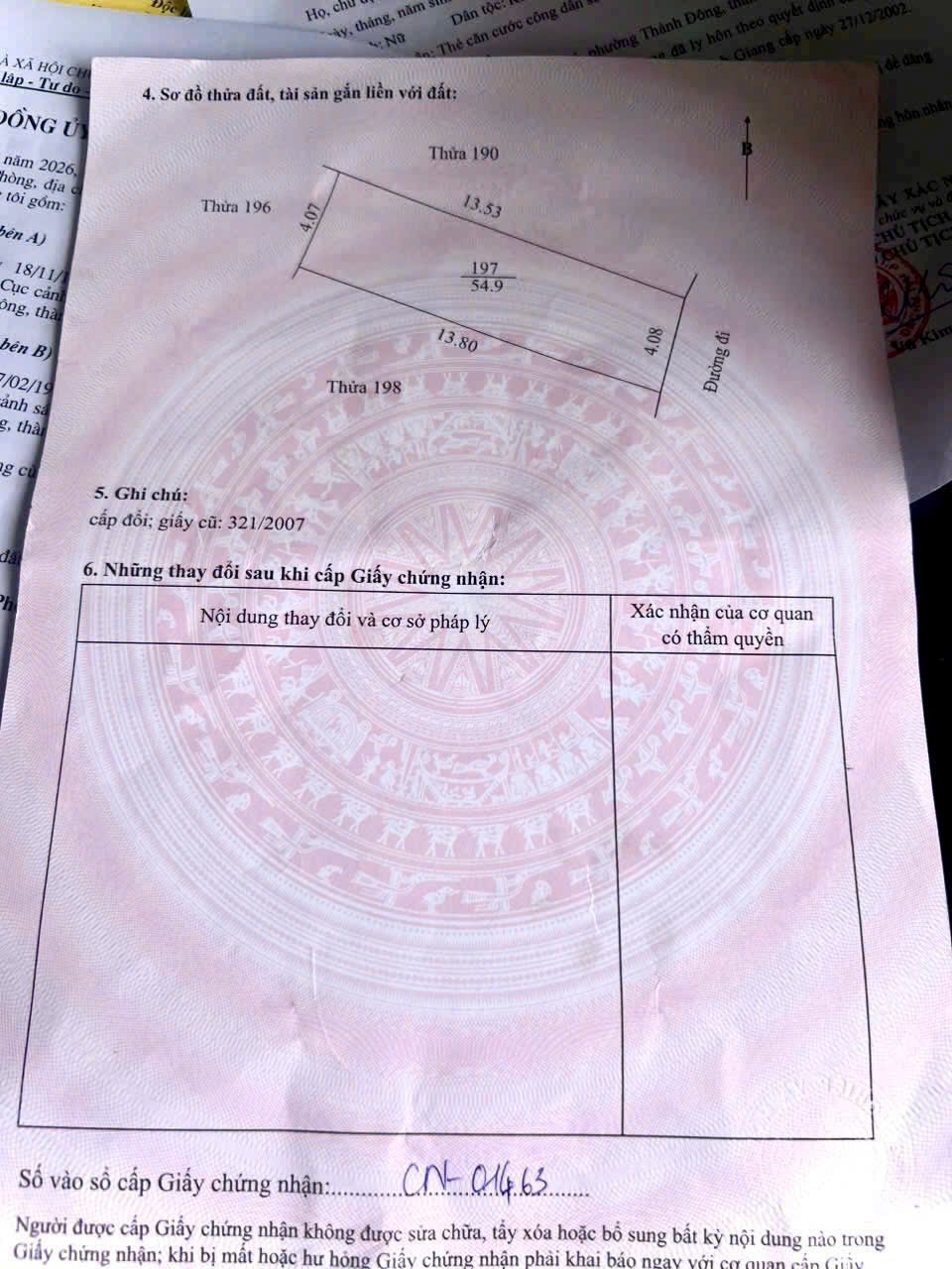 Bán lô đất mặt ngõ 299 Điện Biên Phủ, ph Bình Hàn, TP HD, 54.9m2, mt 4.08m, ngõ thông oto 5