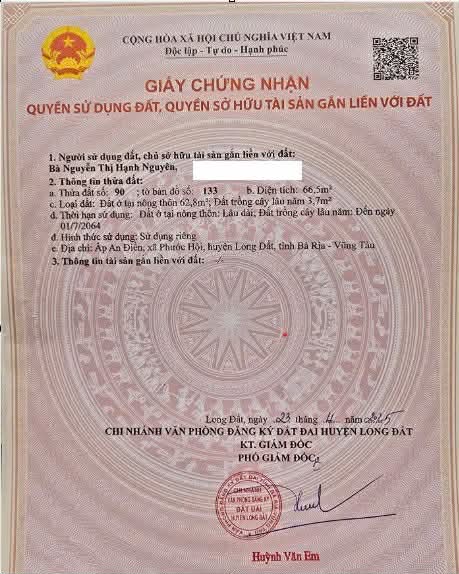 Cần bán Đất đường Võ Văn Kiệt, Xã Lộc An, Diện tích 66m², Giá 1 Tỷ