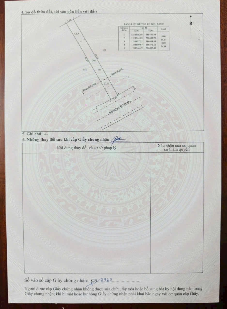 Bán đất mặt tiền Nguyễn Văn Khạ ,xã Phạm Văn Cội dt 270m2 (136m2 thổ cư) giá 3 tỷ 3