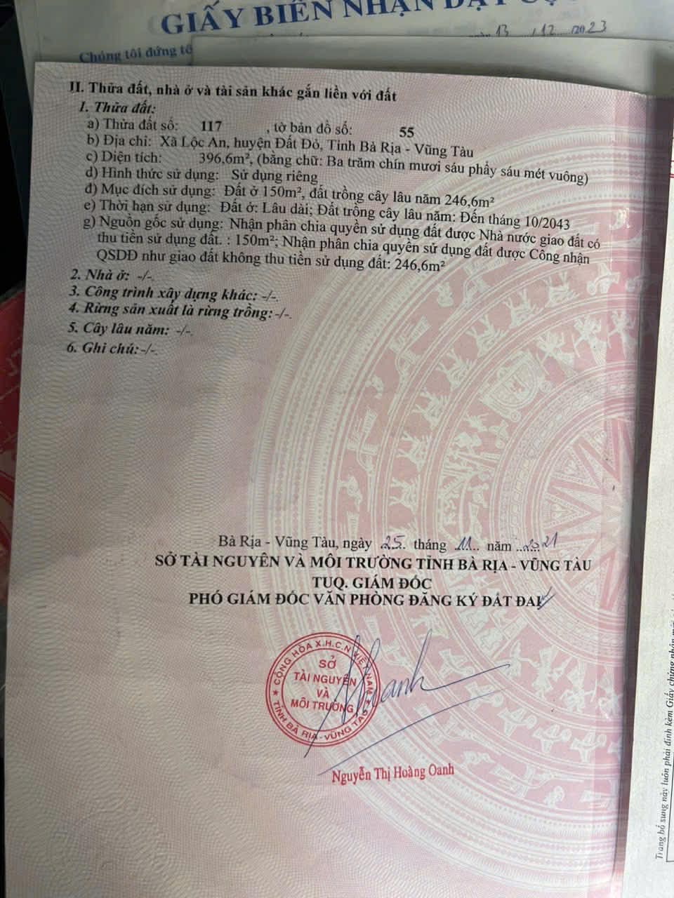 Cần bán Đất đường Võ Văn Kiệt, Xã Lộc An, Diện tích 396m², Giá 1.90 Tỷ