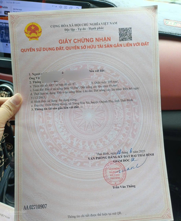 BÁN ĐẤT THÔN ĐÔNG HỒNG XÃ QUỲNH AN (TRƯỚC ĐÂY THUỘC QUỲNH BẢO, QUỲNH PHỤ, THÁI BÌNH) 3