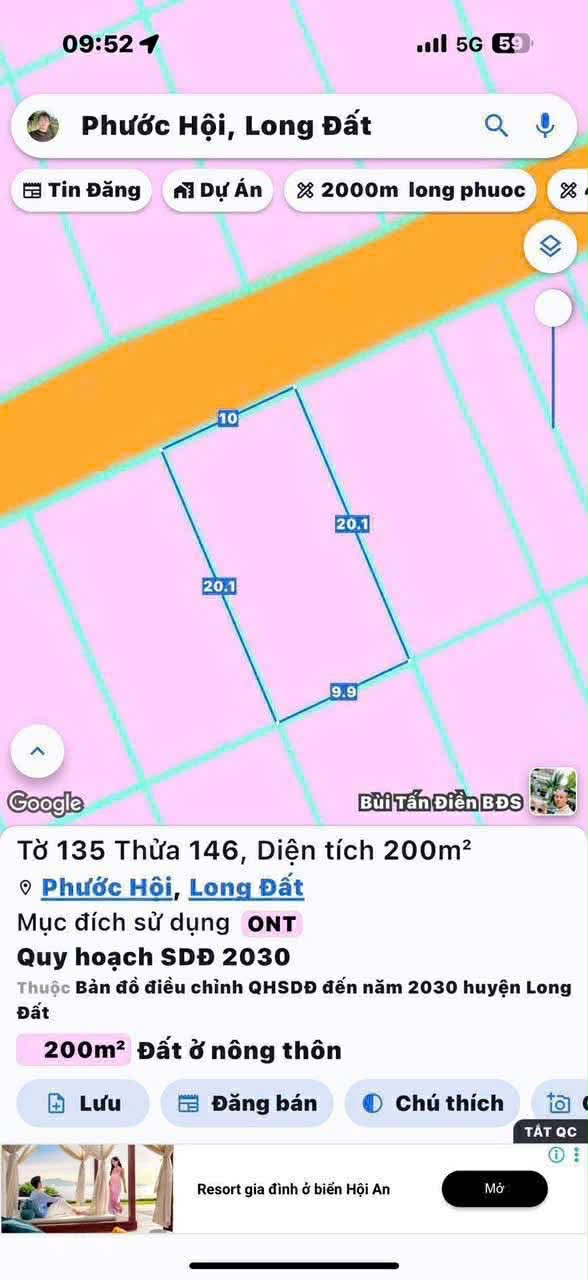 Cần bán Đất đường Võ Văn Kiệt, Xã Lộc An, Diện tích 200m², Giá 1.09 Tỷ