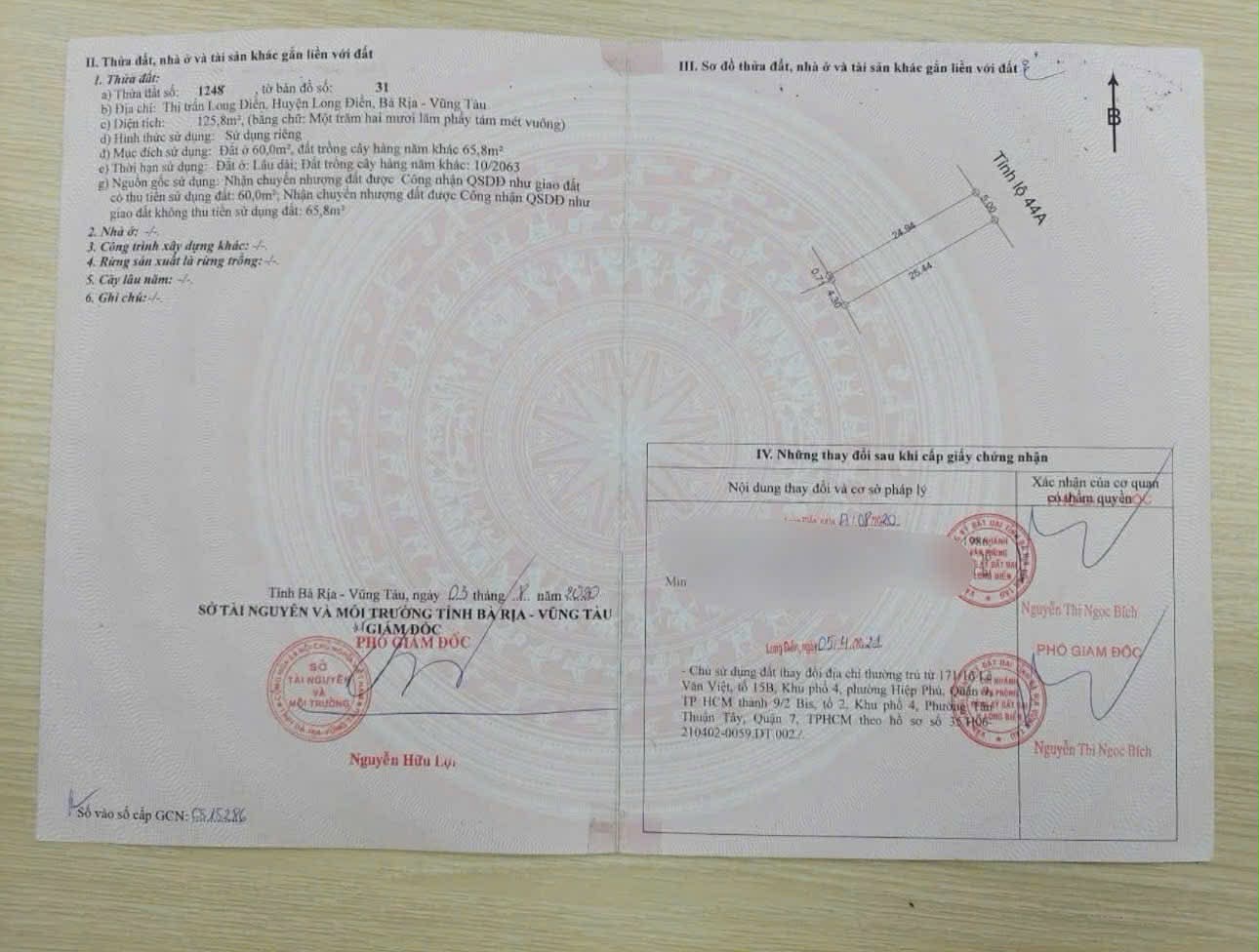 Cần bán Đất đường 44A, Xã Long Điền, Diện tích 125m², Giá 1.5 Tỷ