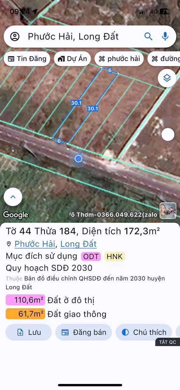 Cần bán Đất đường 44B, Thị trấn Phước Hải, Diện tích 172m², Giá 1.05 Tỷ