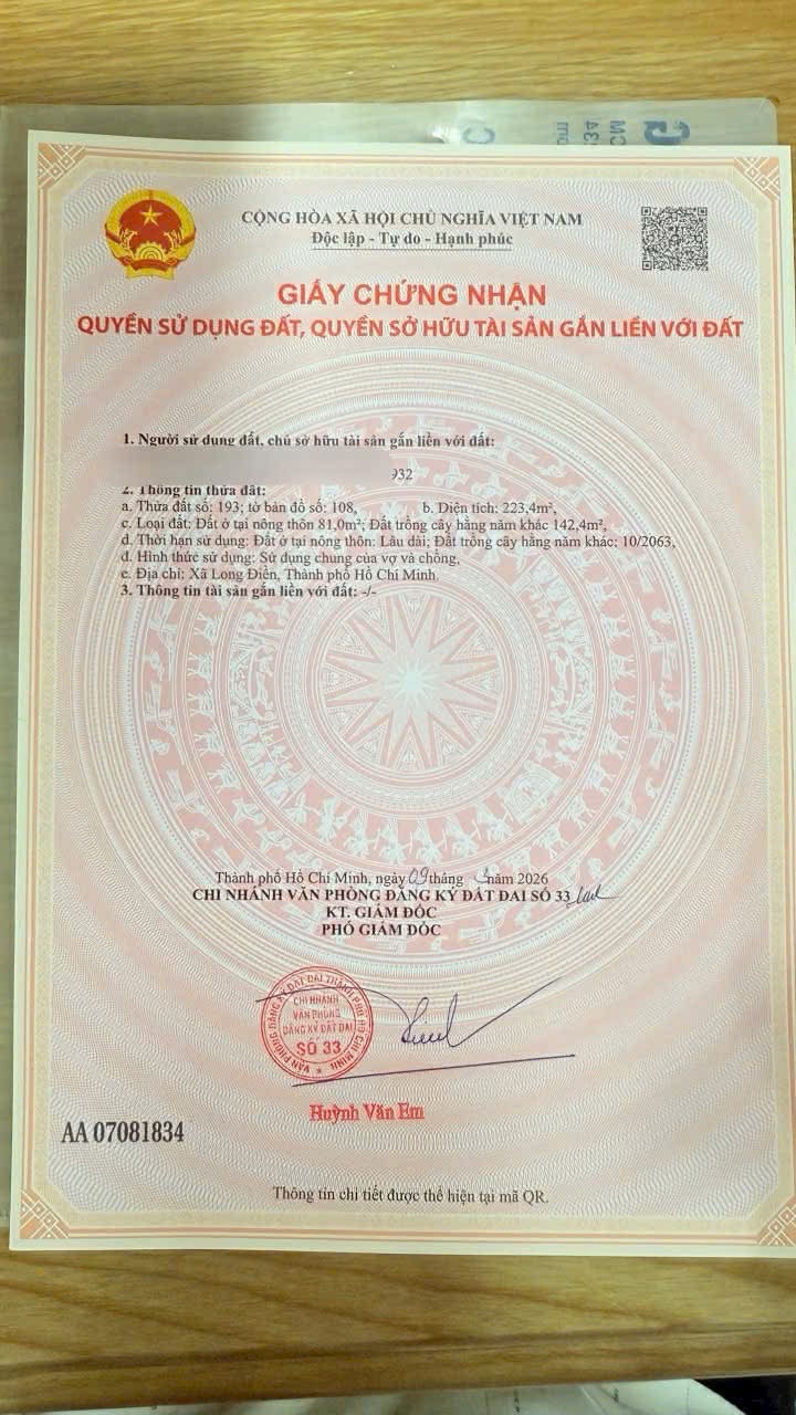 Cần bán Đất đường Tỉnh lộ 44, Thị trấn Phước Hải, Diện tích 223m², Giá 1.35 Tỷ