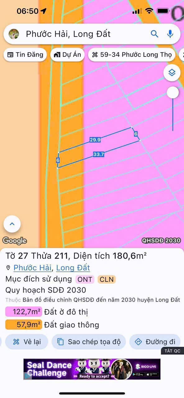 Cần bán Đất đường 44B, Thị trấn Phước Hải, Diện tích 180m², Giá 830 Triệu