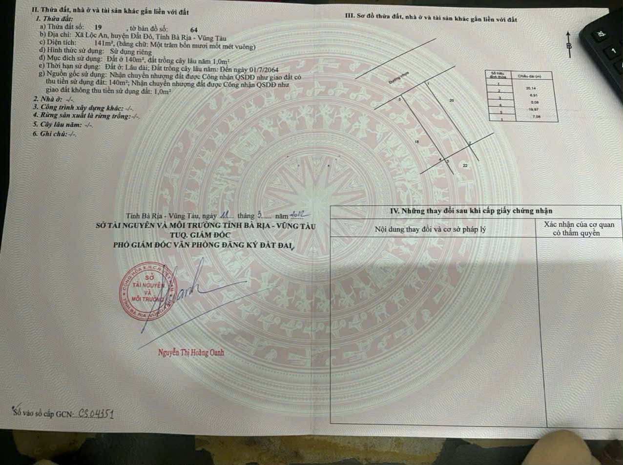 Cần bán Đất đường Võ Văn Kiệt, Xã Lộc An, Diện tích 141m², Giá 930 Triệu