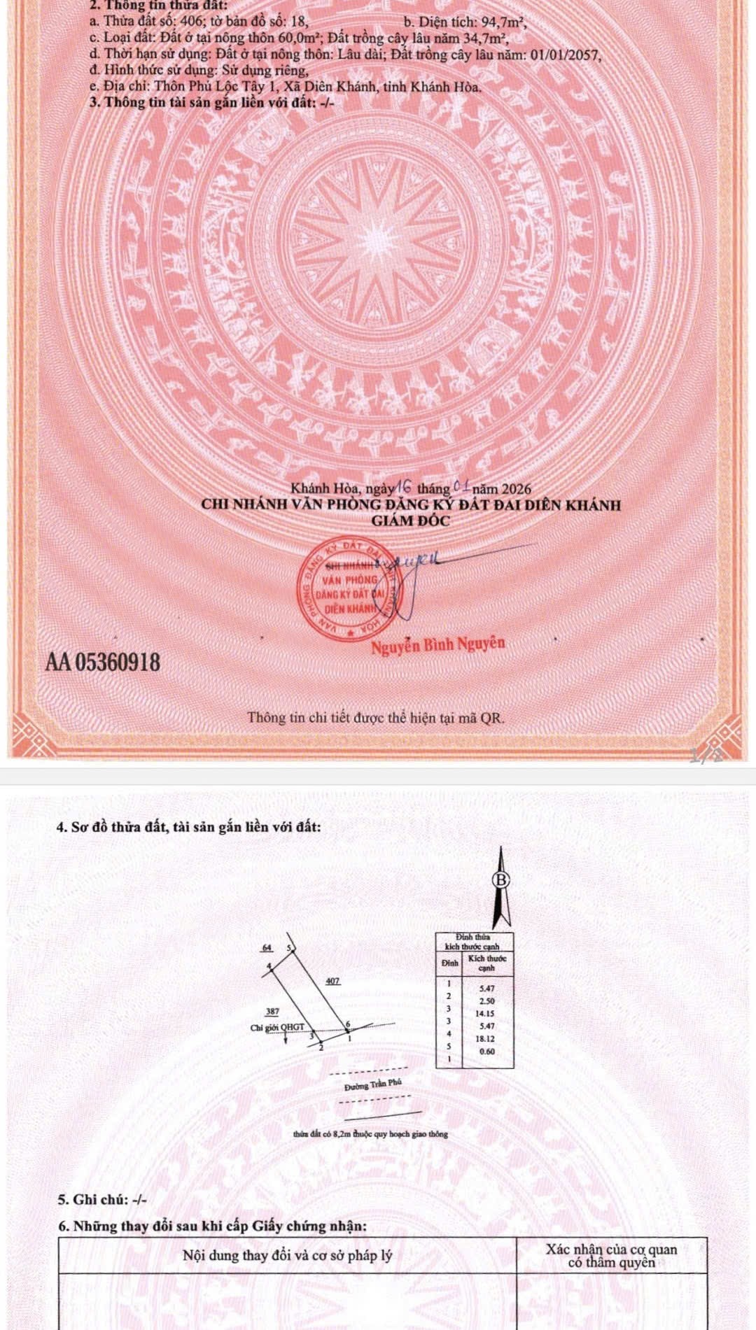 án đất mặt tiền đường bờ kè Trần Phú - thị trấn Diên Khánh view sông Cái 8