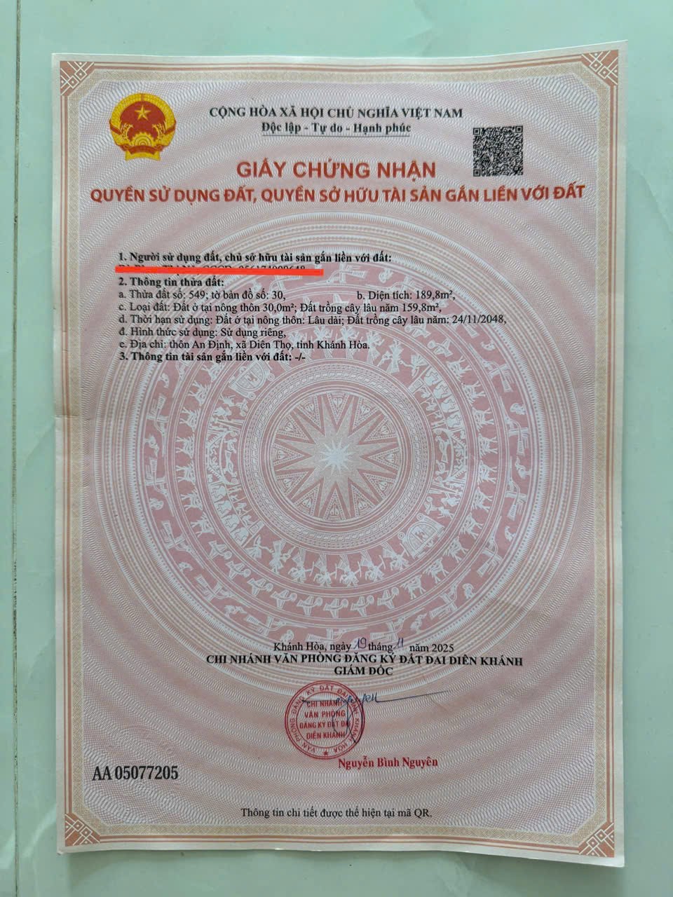 Bán đất Diên Phước mặt đường nhựa thông đường An Định và Tỉnh Lộ 2 -gần bệnh viện tâm thần 7