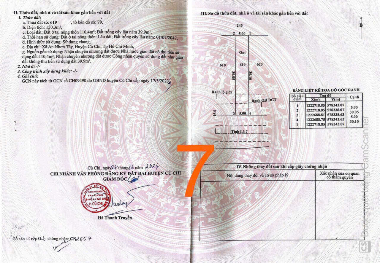 Bán 4 lô đất thổ cư mặt tiền tỉnh lộ 7, xã An Nhơn Tây dt 150m2 giá 1,98 tỷ 1 lô 5