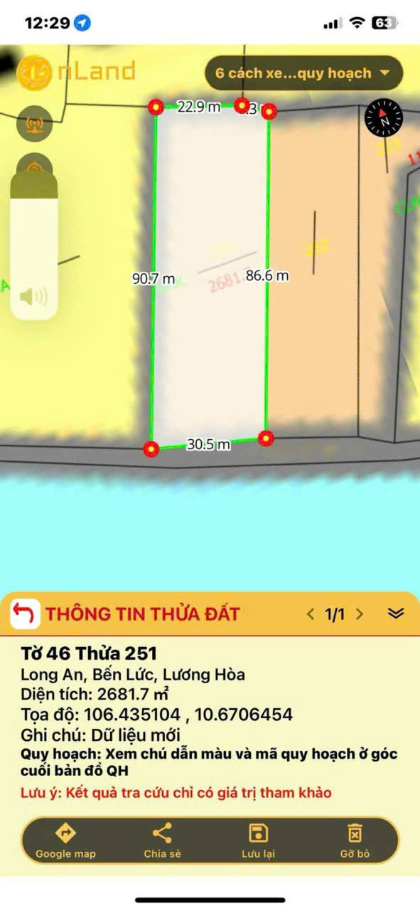 Bán đất vườn ấp 10 , Lương Hòa, Bến Lức mặt tiền sông Vàm Cỏ Đông dt 4554m2 giá 5,3 tỷ