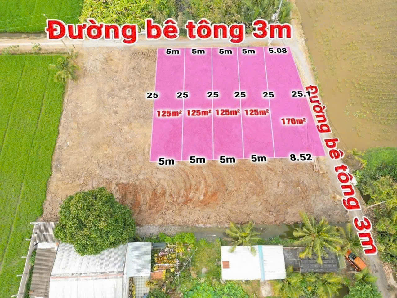 Bán 5 lô thổ cư liền kề ấp 4 Nhựt Chánh dt 125m2 giá 629tr/ lô 2