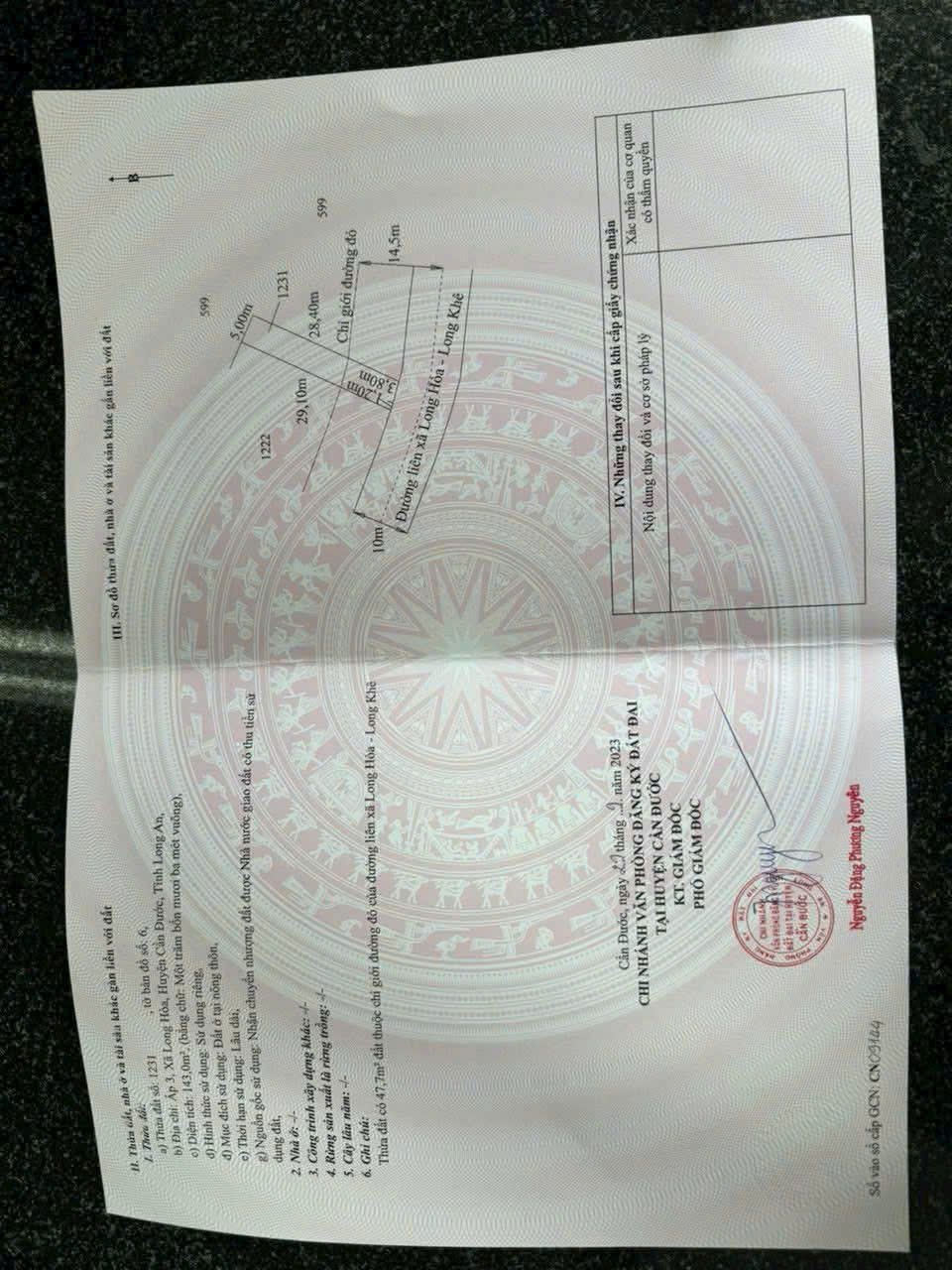 Bán đất mặt tiền đường Liên Xã Long Hòa - Long Khê , xã Long Hòa dt 143m2 full thổ giá 1,2 tỷ